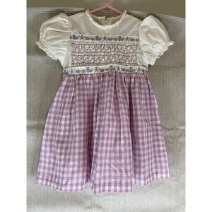 Vintage Handmade Dress Girls 18-24m? Hand Smocked Purple Gingham Cottagecore